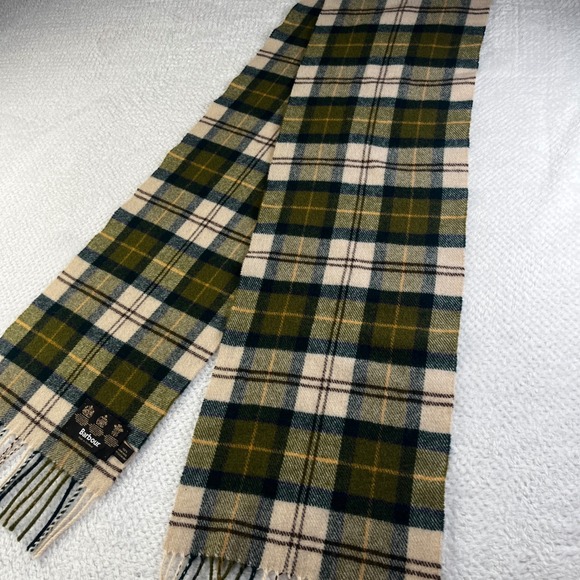 Barbour Accessories - Barbour Lambswool Tartan Plaid Scarf Made in Scotland Green Cream